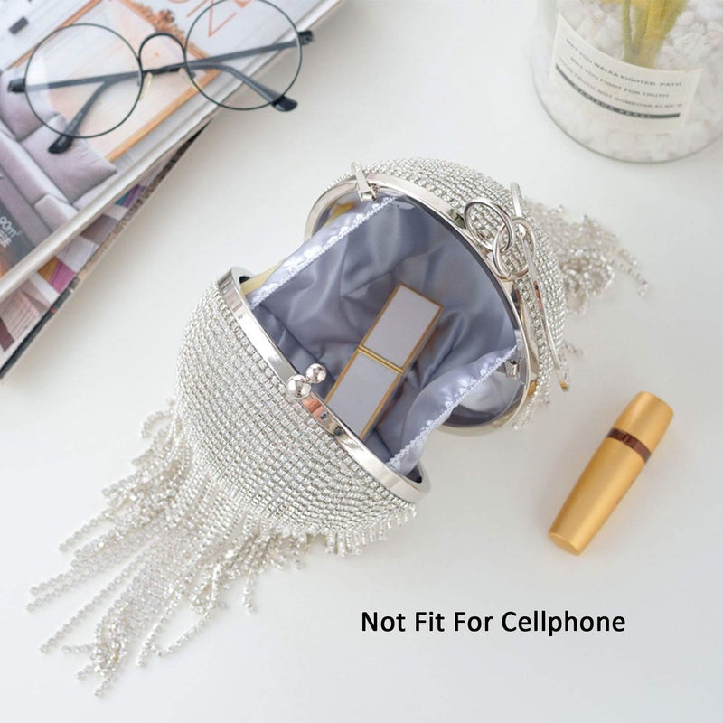 Lanpet Women Round Ball Crystal Evening Clutch Purse Tassel Wedding Party Handbags - Image 3
